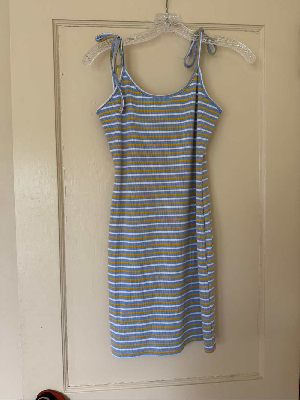 Forever 21 Blue, Yellow & White Striped Tie-Shoulder Mini Dress